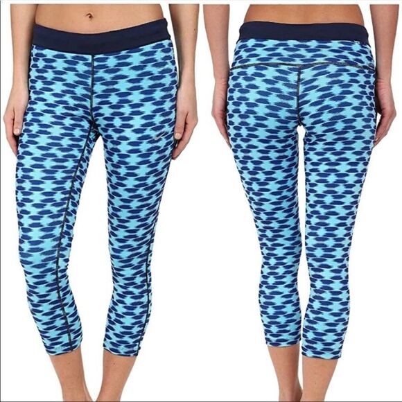 NIKE Relay Print Dri-Fit Capri Running Tights Blue Aqua Medium Fold Over - Picture 6 of 11